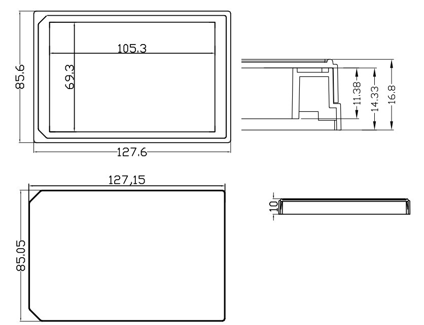 Single Well glass bottom plates P01-1.5H dimension